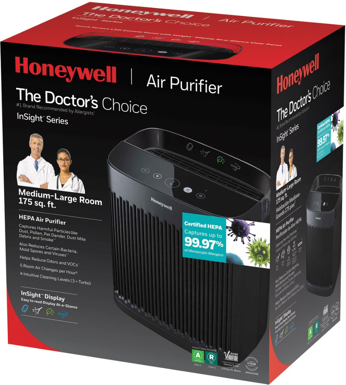 Honeywell - 175 Sq. Ft. Console Air Purifier - Black