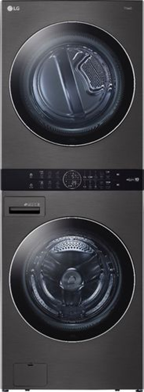 LG - 4.5 Cu.Ft. 6-Cycle Front-Load Washer and 7.4 Cu.Ft. 6-Cycle Gas Dryer WashTower with Steam and Built-in Intelligence - Black Steel