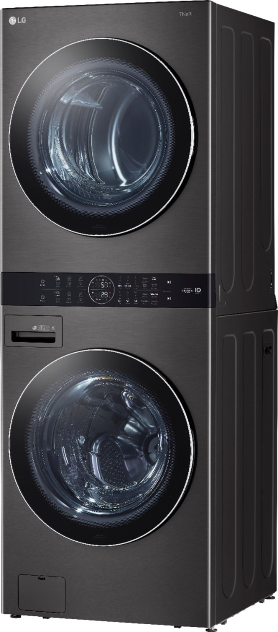 LG - 4.5 Cu.Ft. 6-Cycle Front-Load Washer and 7.4 Cu.Ft. 6-Cycle Elec. Dryer WashTower with Steam and Built-in Intelligence - Black Steel