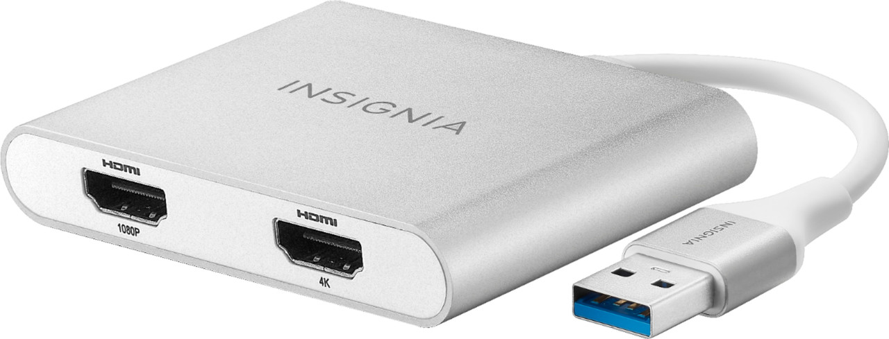 Insignia™ - USB to Dual HDMI Adapter - Silver