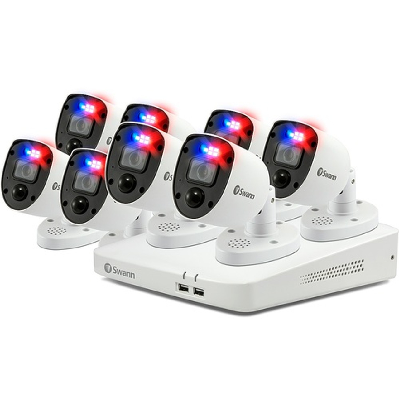 Swann - 8 Channel 2TB DVR, 8 x Enforcer™ Cameras w, Siren & Police Style Flashing Lights - White