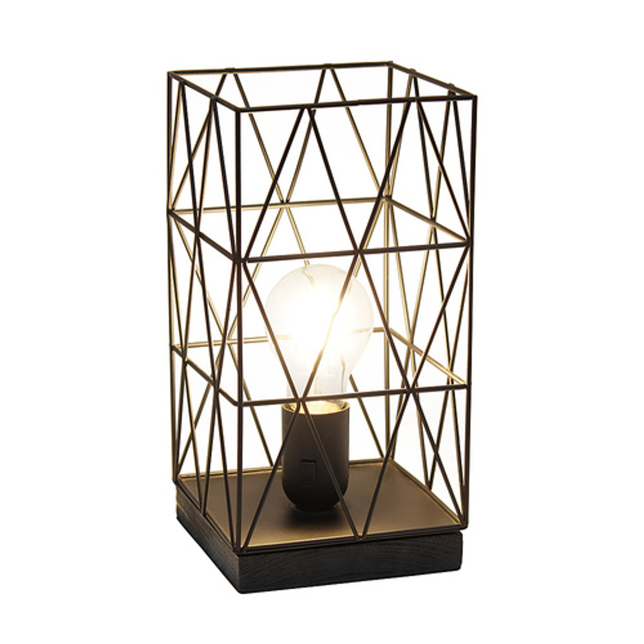 Simple Designs Black Geometric Square Metal Table Lamp