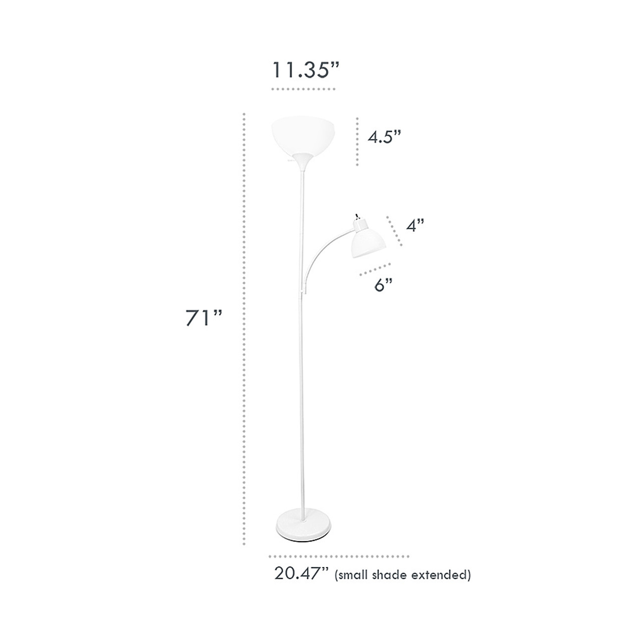Simple Designs Floor Lamp with Reading Light, Silver