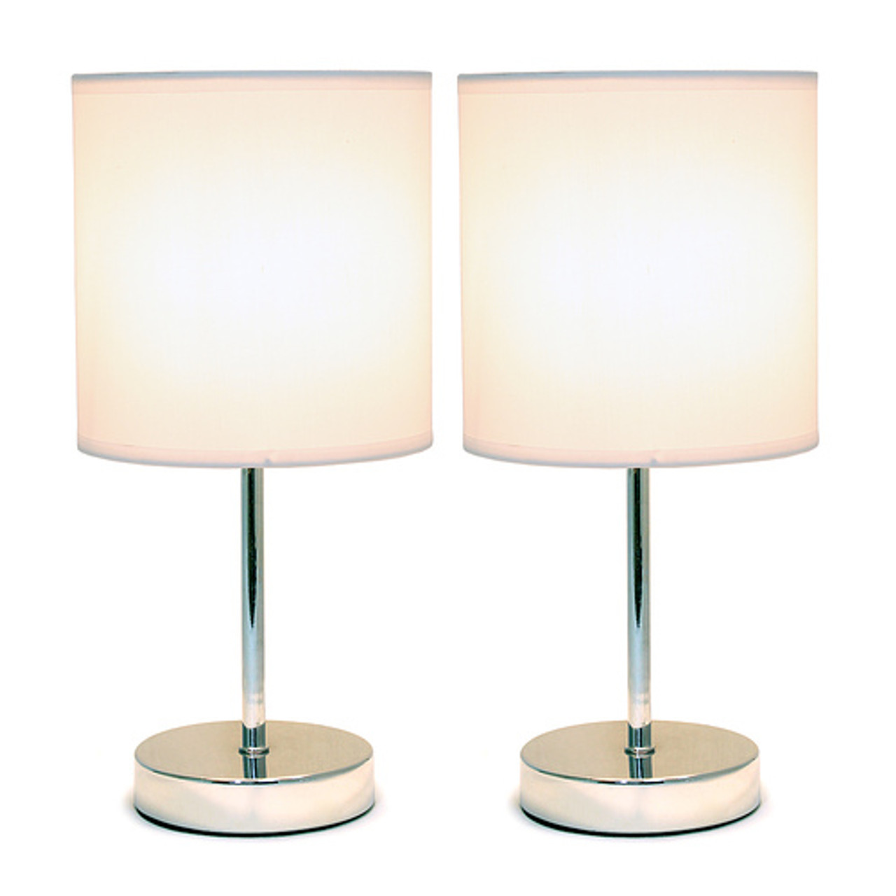 Simple Designs Chrome Mini Basic Table Lamp with Fabric Shade 2 Pack Set