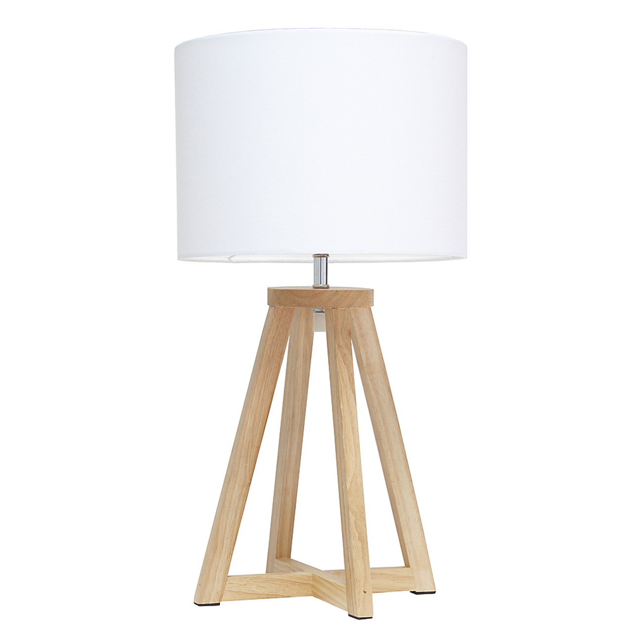 Simple Designs Interlocked Triangular Natural Wood Table Lamp with White Fabric Shade