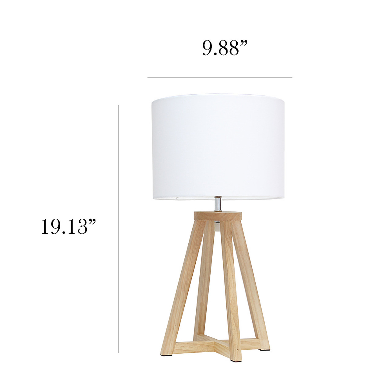 Simple Designs Interlocked Triangular Natural Wood Table Lamp with White Fabric Shade