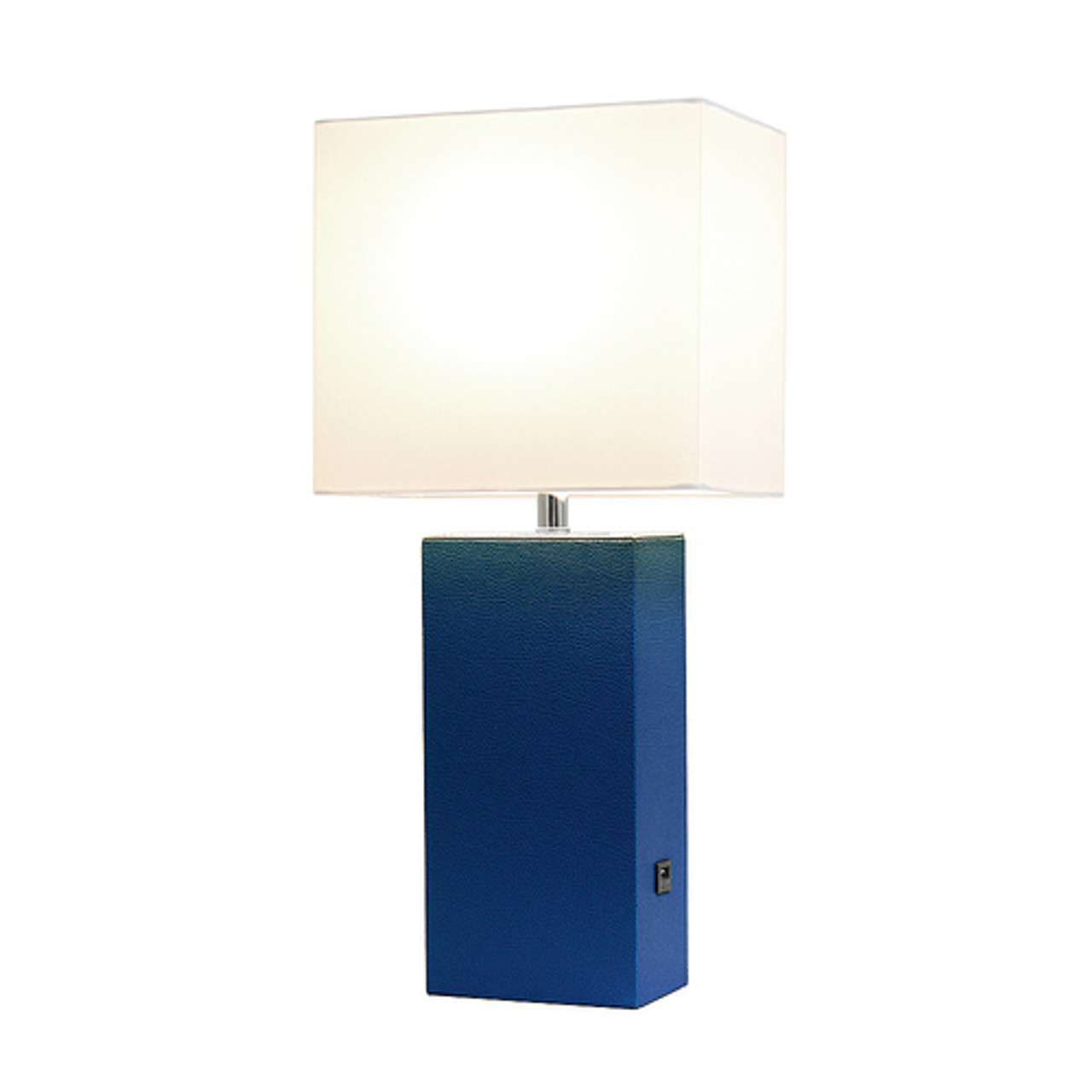 Elegant Designs Modern Leather Table Lamp with USB and White Fabric Shade, Blue