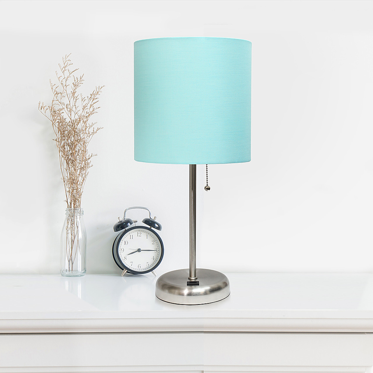 LimeLights Stick Lamp with USB charging port and Fabric Shade, Aqua