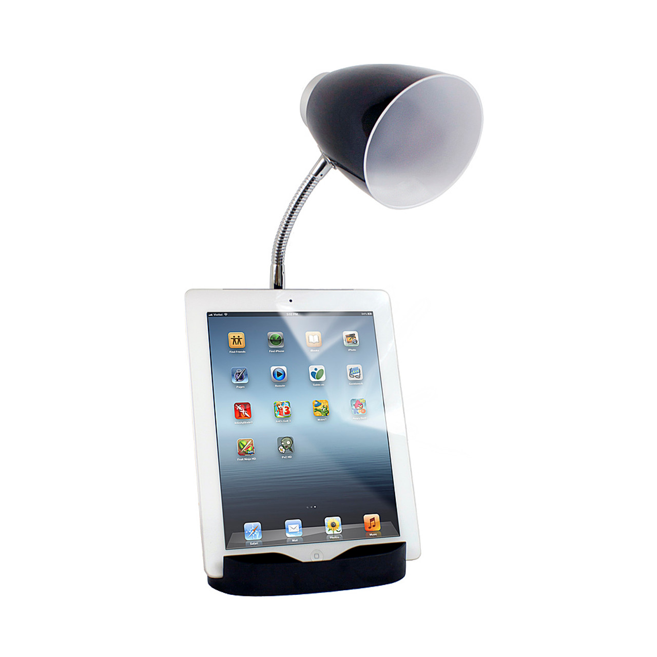 Limelights Gooseneck Organizer Desk Lamp with iPad Tablet Stand Book Holder, Black