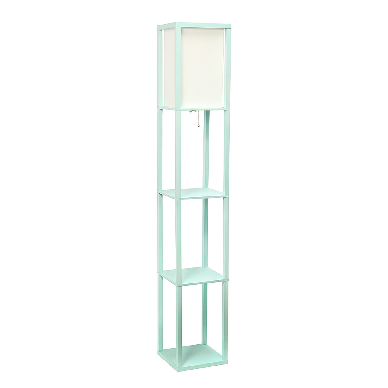 Simple Designs Floor Lamp Etagere Organizer Storage Shelf with Linen Shade, Aqua
