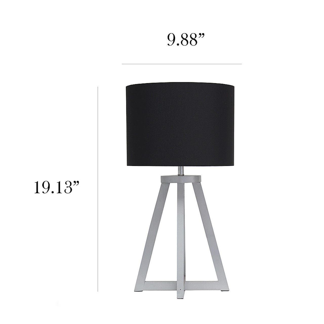 Simple Designs Interlocked Triangular Gray Wood Table Lamp with Black Fabric Shade