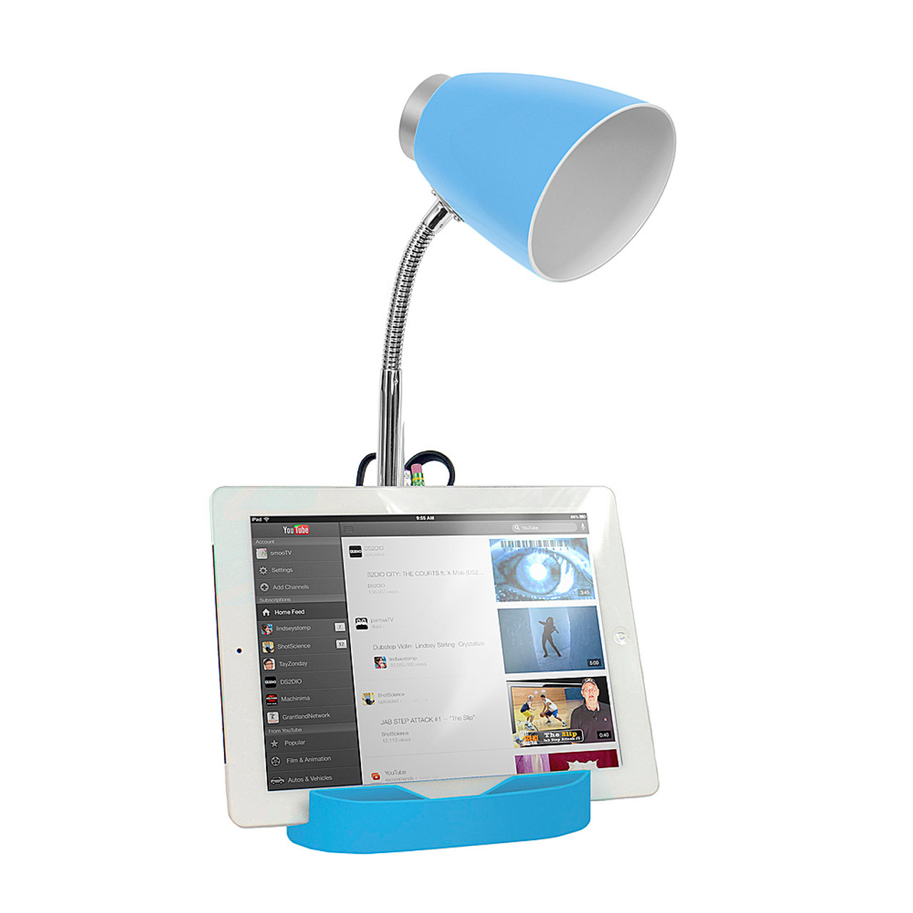 Limelights Gooseneck Organizer Desk Lamp with iPad Tablet Stand Book Holder, Blue