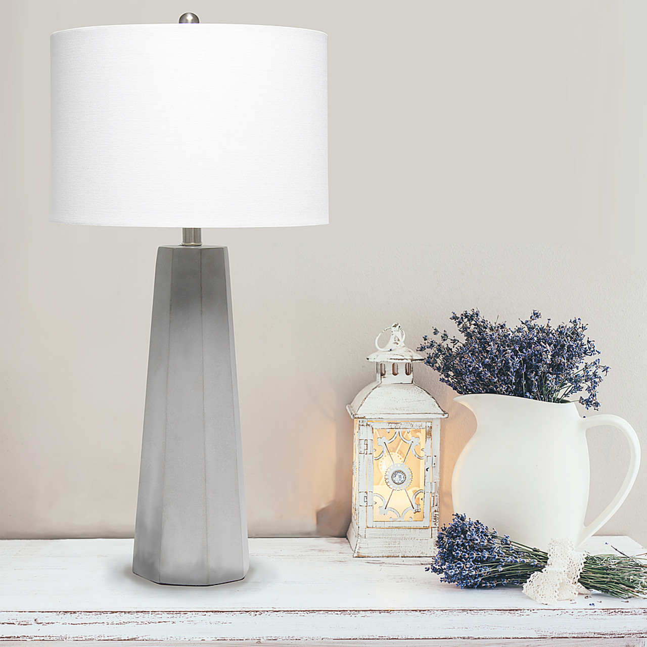 Lalia Home Concrete Pillar Table Lamp with White Fabric Shade