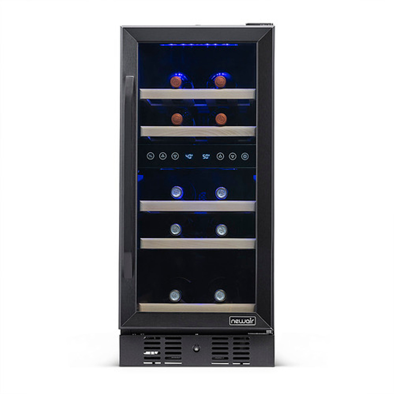 NewAir 15” Built-in 29 Bottle Dual Zone Compressor Wine Fridge in - Black stainless steel