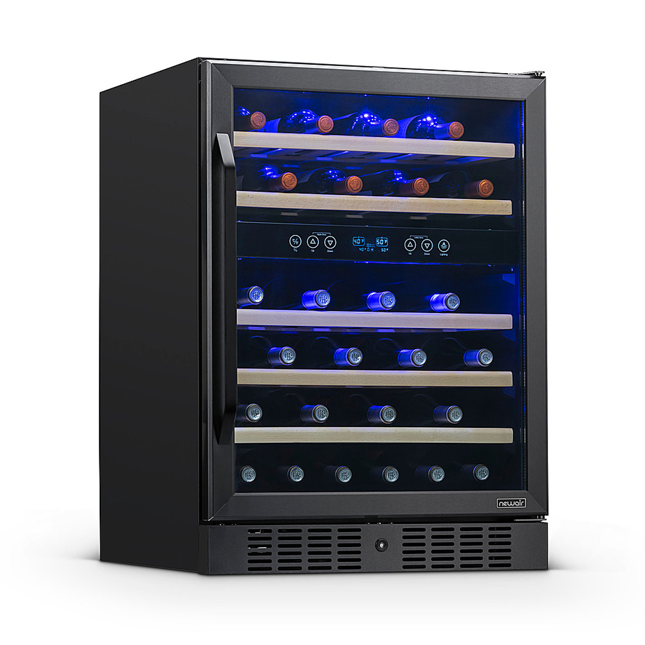 NewAir 24” Built-in 46 Bottle Dual Zone Compressor Wine Fridge in - Black stainless steel