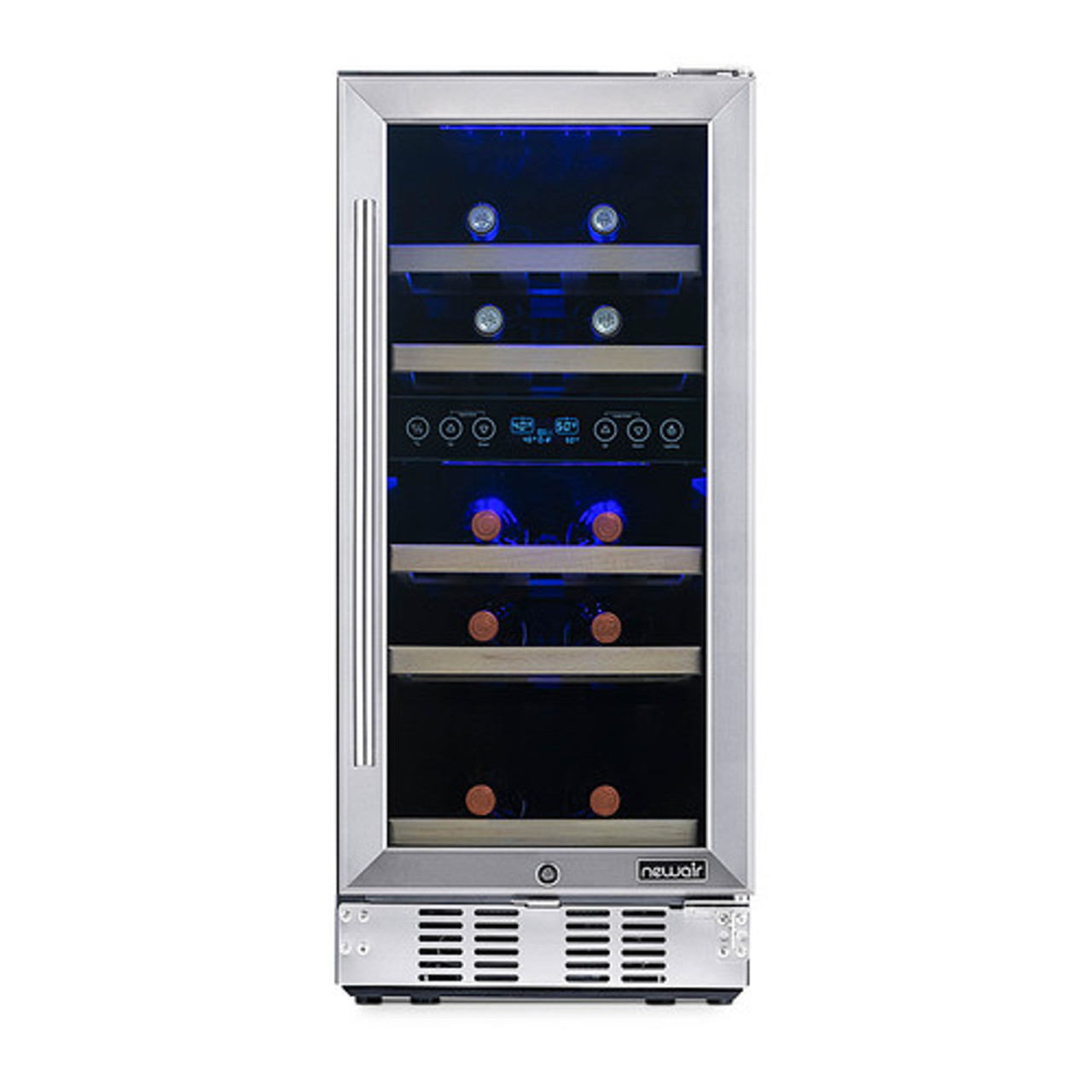 NewAir 15” Built-in 29 Bottle Dual Zone Compressor Wine Fridge, Recessed Kickplate - Stainless steel