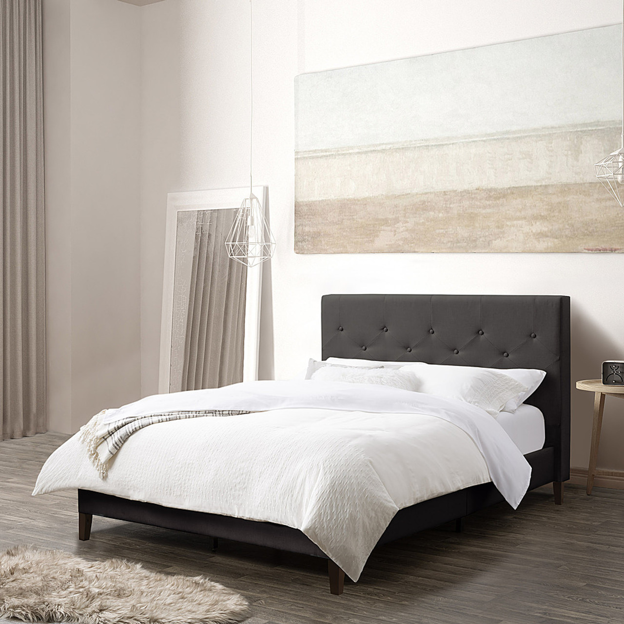 CorLiving - Nova Ridge Tufted Upholstered Bed, Full - Dark Gray