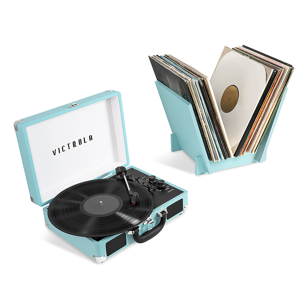 Victrola Journey+ Bluetooth Suitcase Record Player with Matching Record Stand - Teal