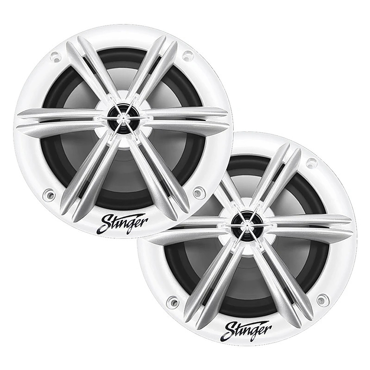 Stinger - 6.5” 2-Way Marine Coaxial RGB Speakers with Poly Carbon Cones (Pair) - White