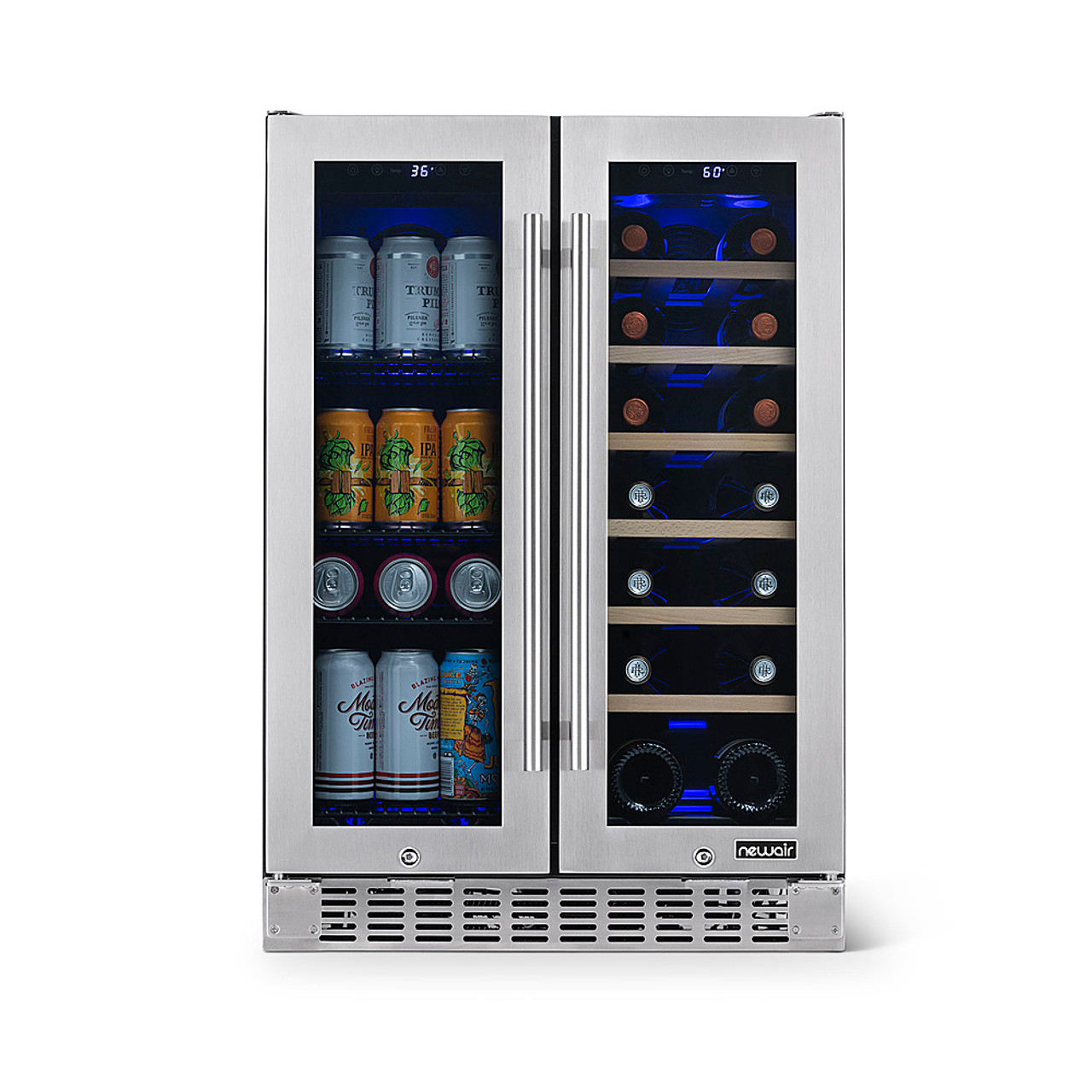 NewAir 24” Premium Built-in Dual Zone 18-Bottle/58-Can Wine and Beverage Fridge - Stainless Steel - Stainless steel