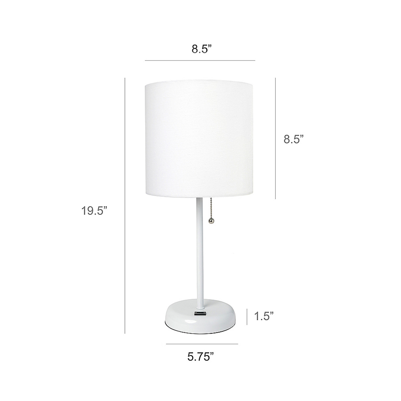 LimeLights White Stick Lamp with USB charging port and Fabric Shade 2 Pack Set, White