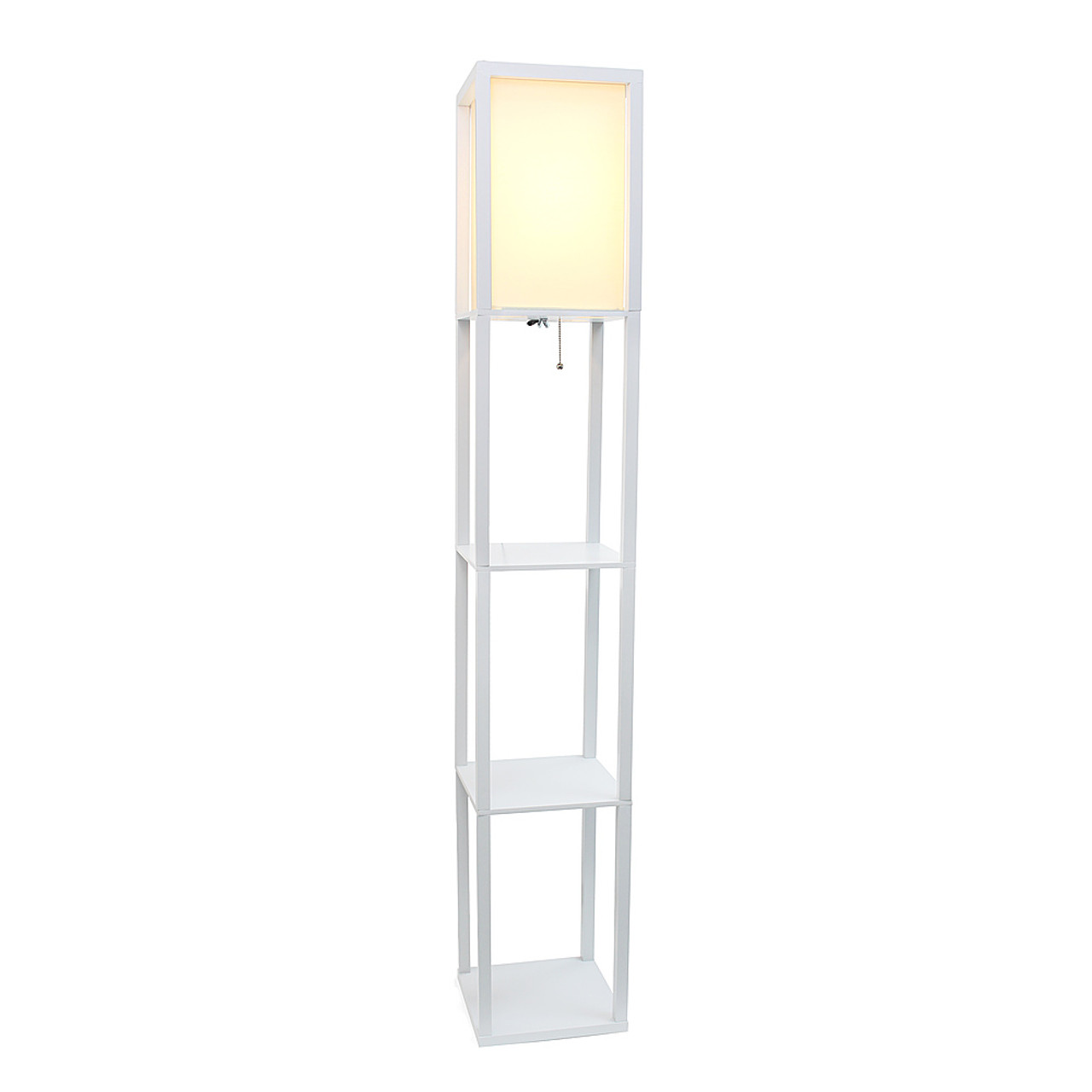 Simple Designs Floor Lamp Etagere Organizer Storage Shelf with Linen Shade