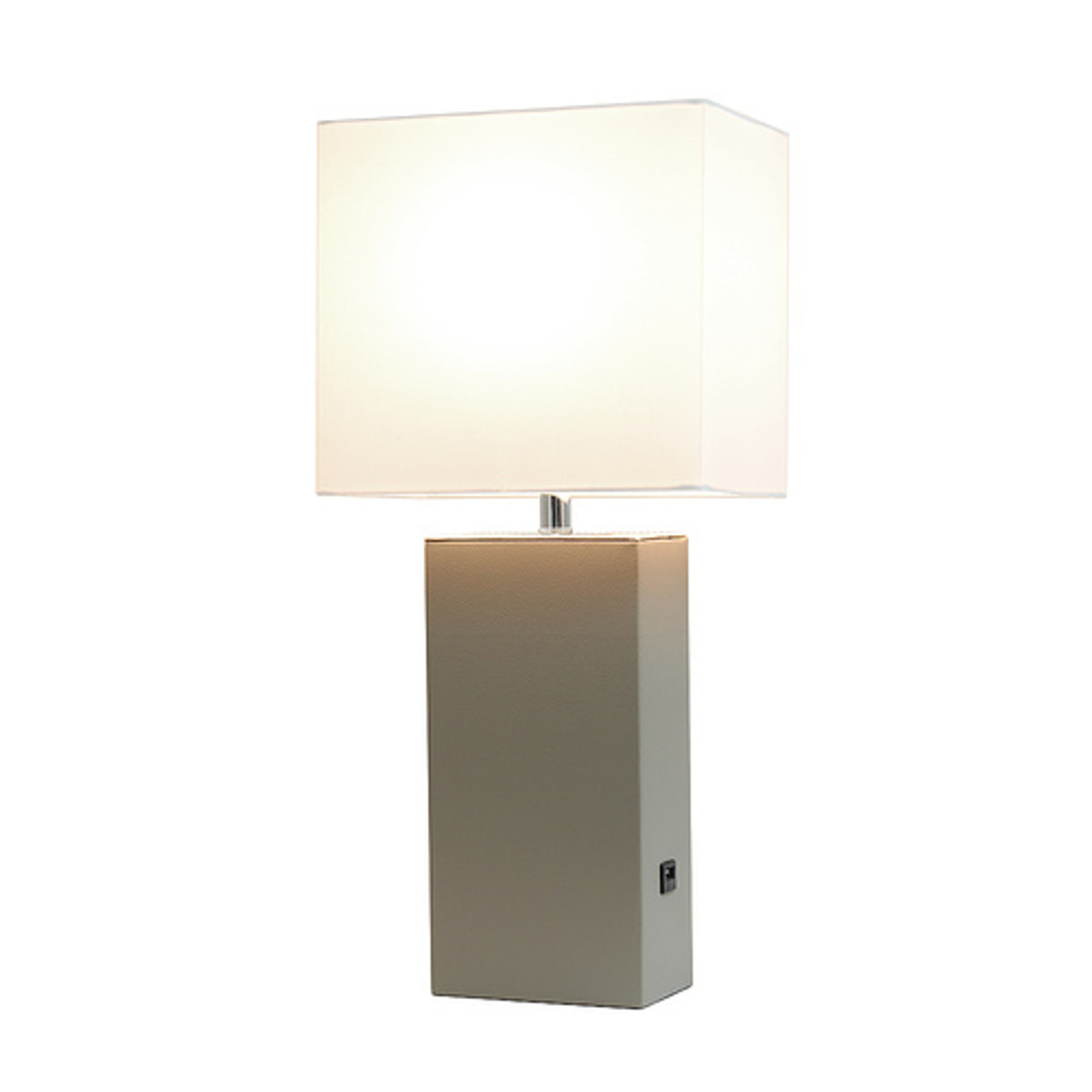 Elegant Designs Modern Leather Table Lamp with USB and White Fabric Shade, Grey