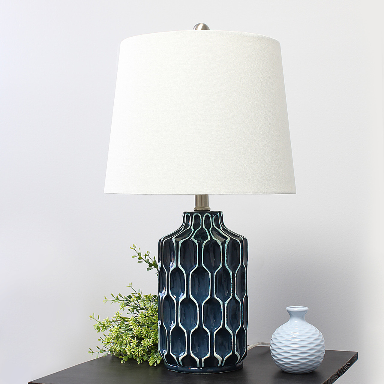 Lalia Home Moroccan Table Lamp with Fabric White Shade, Blue