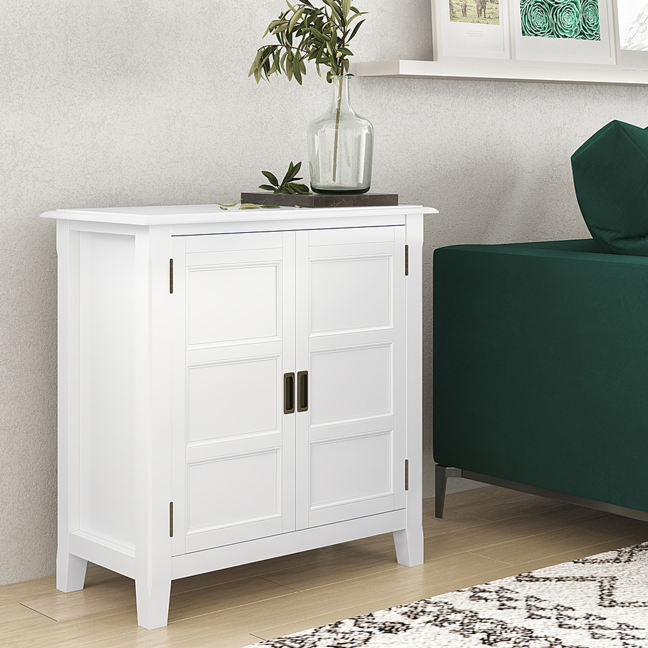 Simpli Home - Burlington SOLID WOOD 30 inch Wide Traditional Low Storage Cabinet in - White