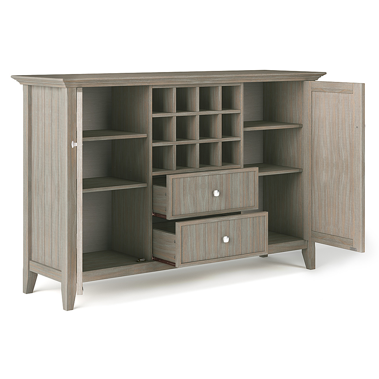 Simpli Home - Bedford Sideboard Buffet and Wine Rack - Distressed Grey