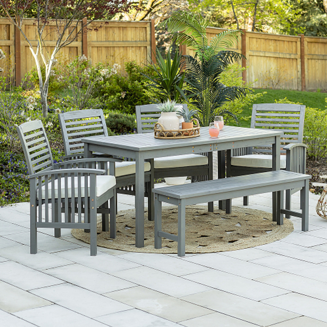 Walker Edison - 6-Piece Everest Acacia Wood Patio Dining Set - Grey Wash