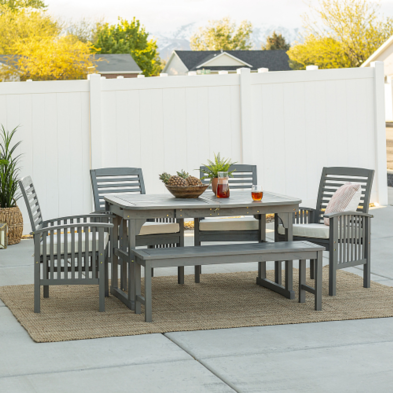 Walker Edison - 6-Piece Cypress Acacia Wood Patio Dining Set - Grey Wash