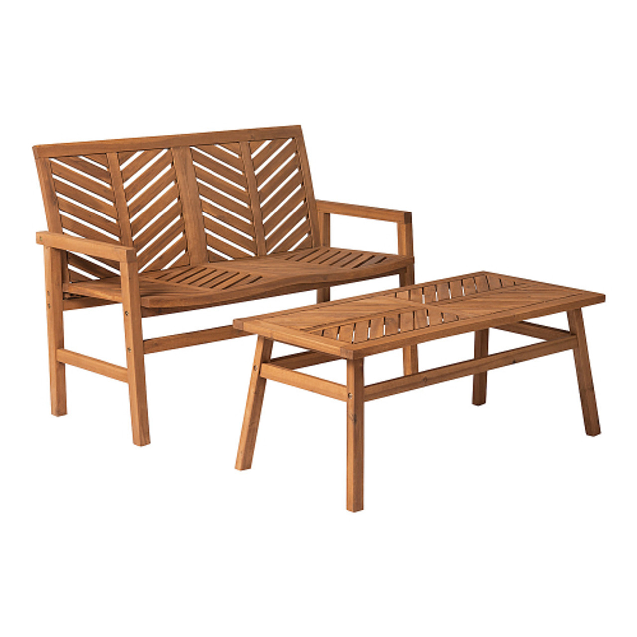 Walker Edison - 2-Piece Windsor Acacia Wood Patio Chat Set - Brown