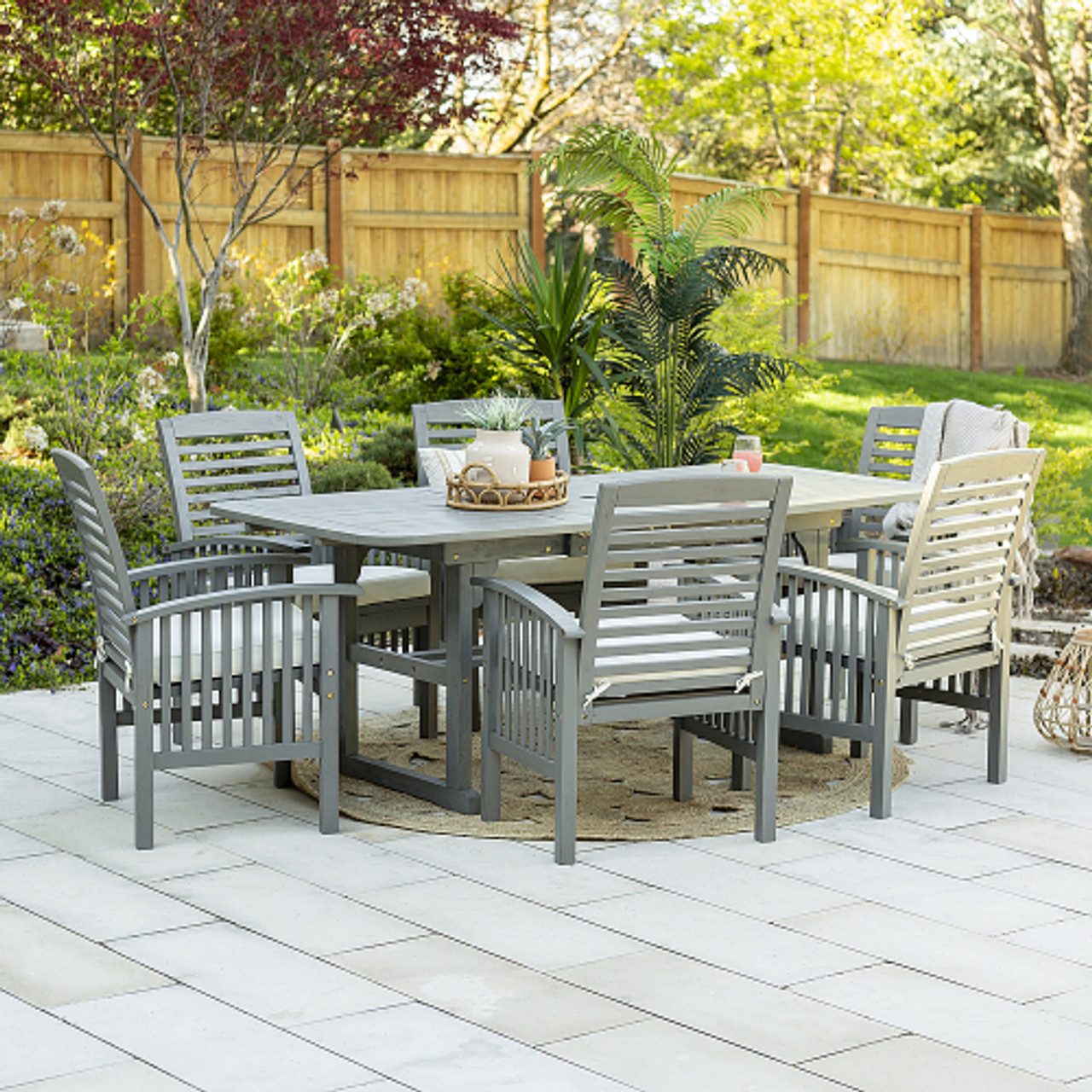 Walker Edison - 7-Piece Cypress Acacia Wood Patio Dining Set - Grey Wash