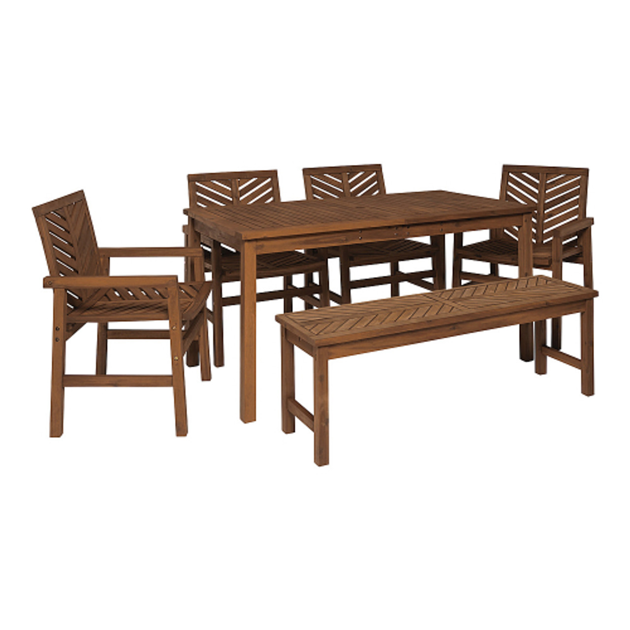 Walker Edison - 6-Piece Windsor Acacia Wood Patio Dining Set - Dark Brown