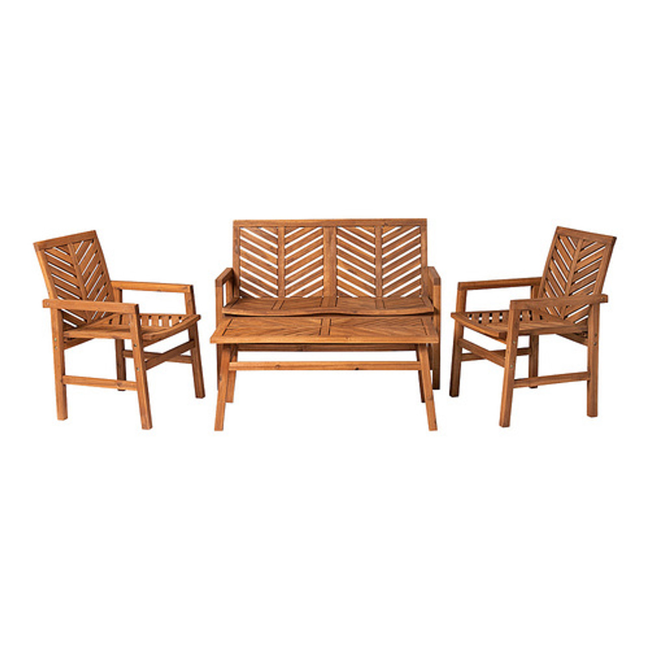 Walker Edison - 4-Piece Windsor Acacia Wood Patio Chat Set - Brown