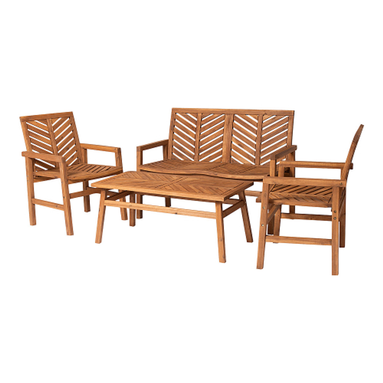 Walker Edison - 4-Piece Windsor Acacia Wood Patio Chat Set - Brown