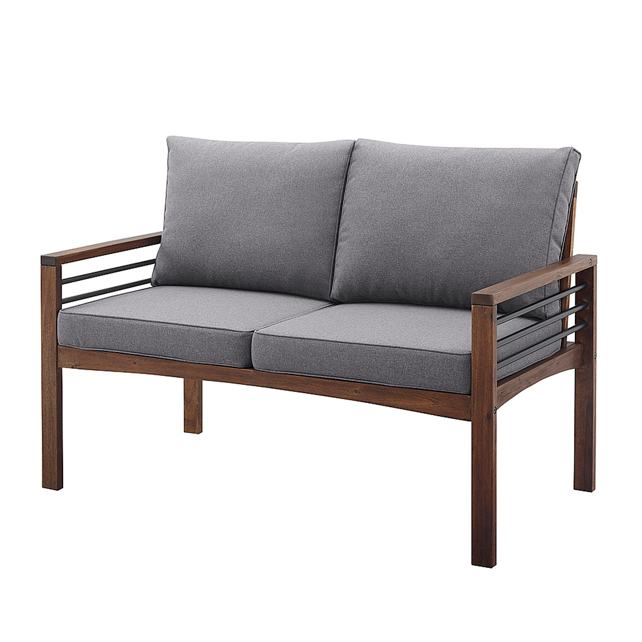 Walker Edison - Modern Patio Outdoor Garden Metal Loveseat Bench - Brown