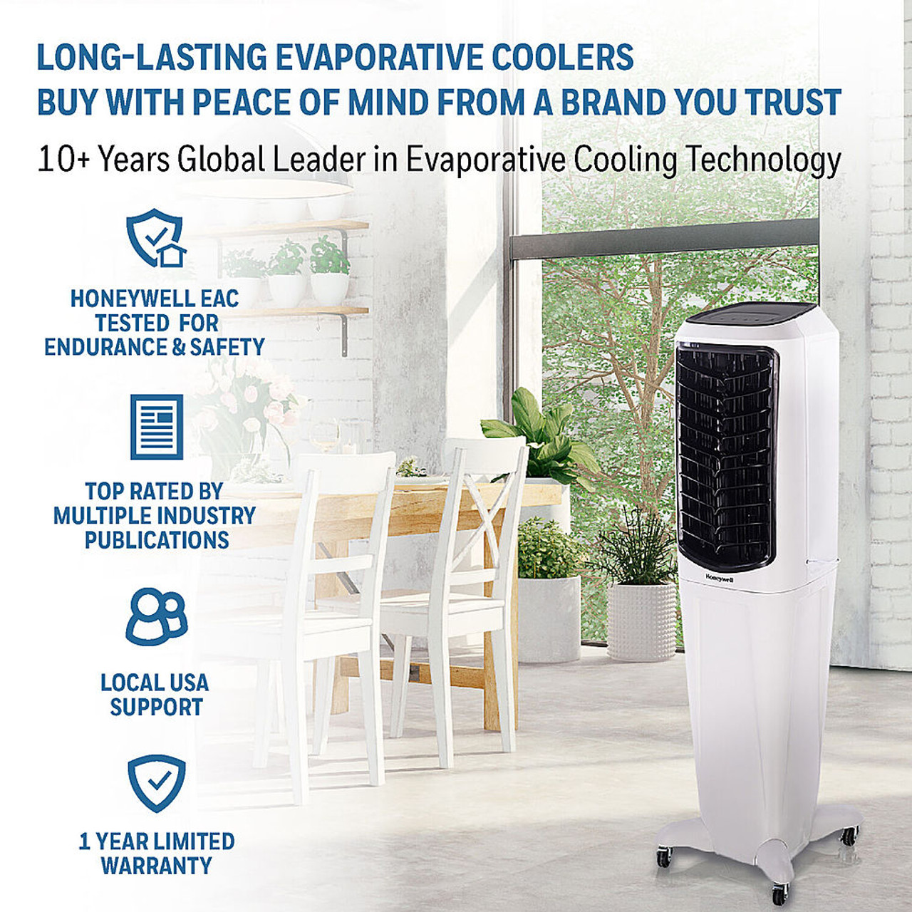 Honeywell 588 CFM Indoor Evaporative Air Cooler (Swamp Cooler) with Remote Control in White - White