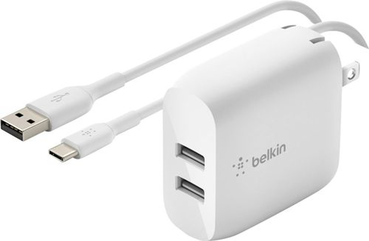 Belkin - Boost Charge Dual USB-A Wall Charger 24W + USB-C® to USB-A Cable - White