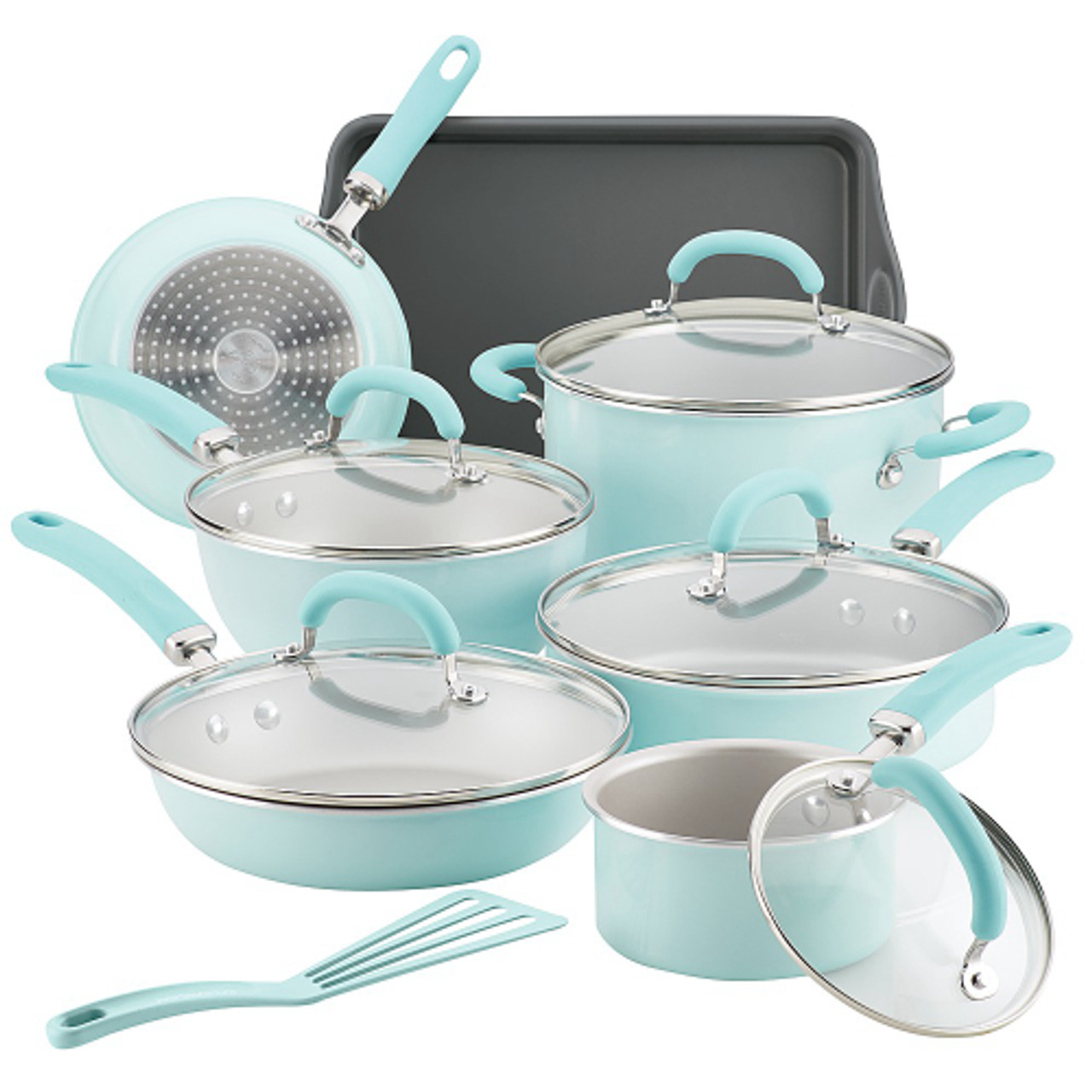 Rachael Ray Create Delicious Aluminum Nonstick Cookware Set, 13-Piece, Light Blue Shimmer - Light Blue Shimmer