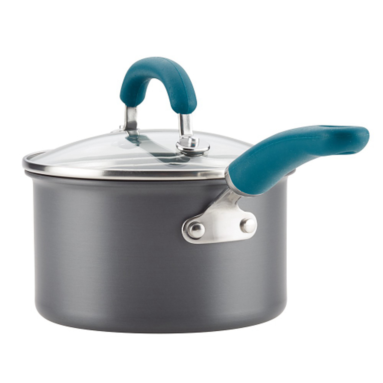 Rachael Ray Create Delicious Hard-Anodized Aluminum Nonstick Cookware Set, 11-Piece, Teal Handles - Gray with Teal Handles