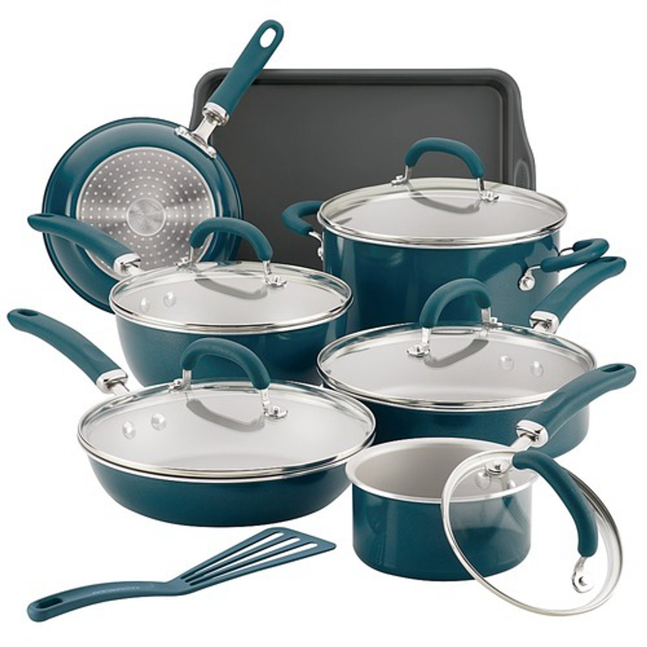 Rachael Ray Create Delicious Aluminum Nonstick Cookware Set, 13-Piece, Teal Shimmer - Teal Shimmer