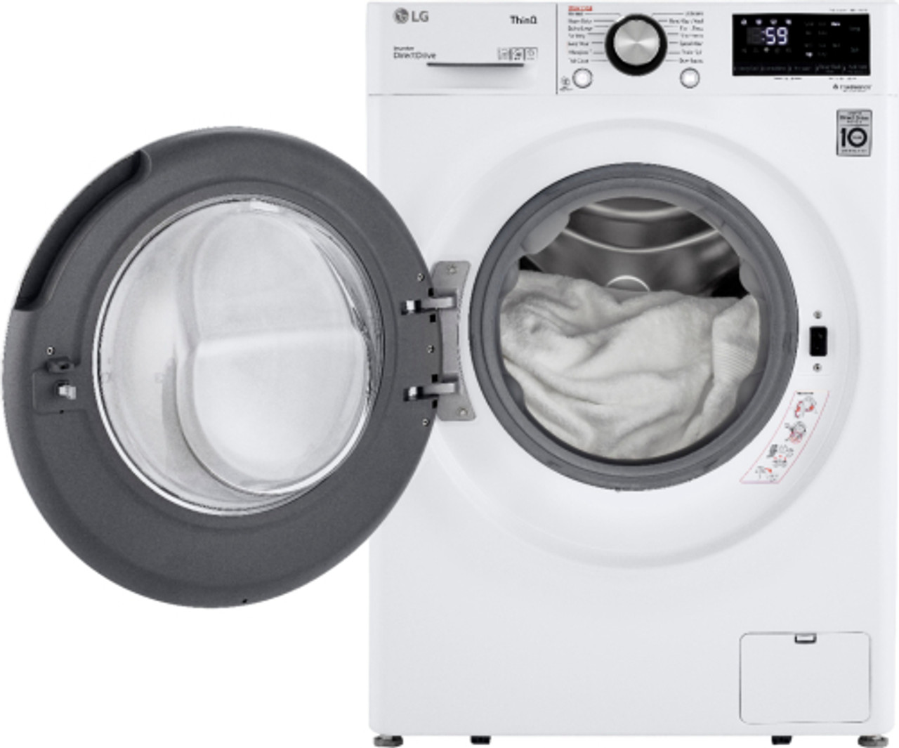 LG - 2.4 cu ft Compact Front Load Washer with Built-In Intelligence - White