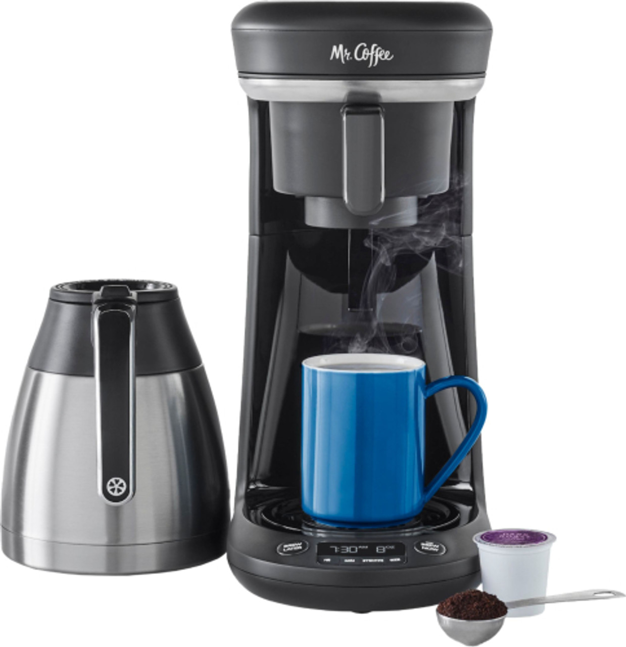 Mr. Coffee Pod + 10-Cup Space-Saving Combo Brewer - Stainless-Steel/Black