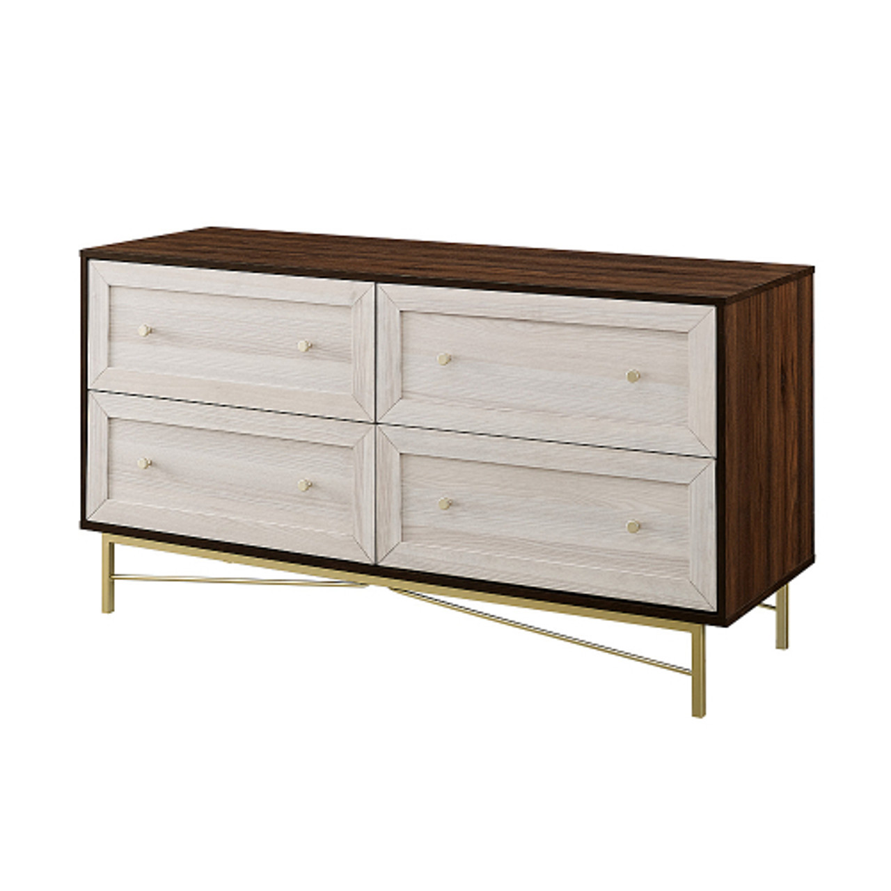 Walker Edison - 56” Contemporary 4 Drawer Gold Accent Dresser - Dark Walnut/White Poplar