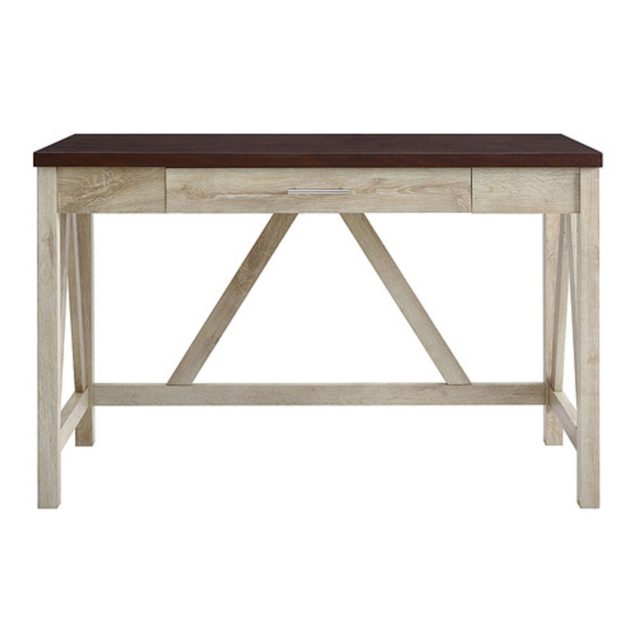 Walker Edison - 46" A Frame Modern Wood Computer Desk with Drawer - White Oak/Traditional Brown