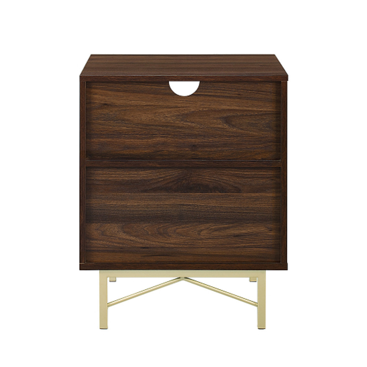 Walker Edison - 20” Contemporary 1 Drawer Gold Accent Nightstand - Dark Walnut/White Poplar