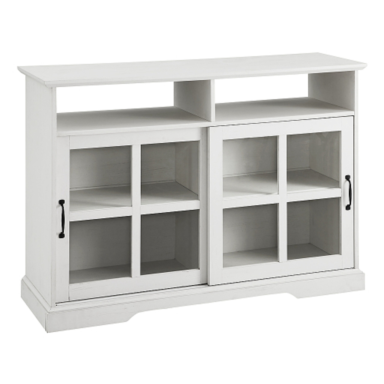 Walker Edison - Farmhouse Sliding Glass Door Storage Console for TVs up to 55" - Brushed White