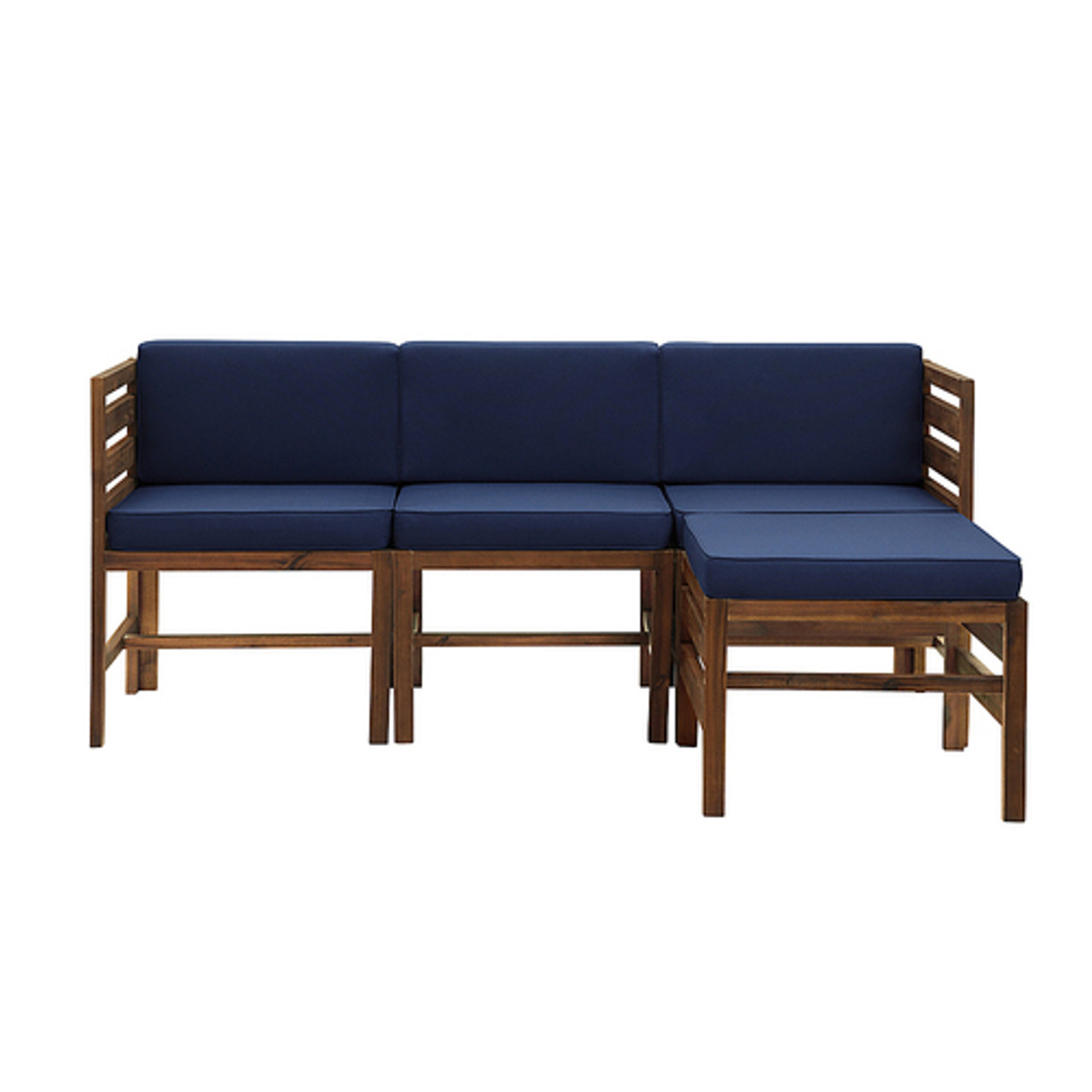 Walker Edison - Modern 4 Piece Solid Acacia Wood Patio Chat Set - Dark brown/navy blue